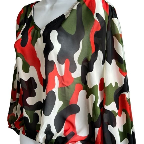 Camouflage Pattern Women Mesh Shirt, Long Sleeve Top, See Through Shirt Size M - Picture 2 of 6